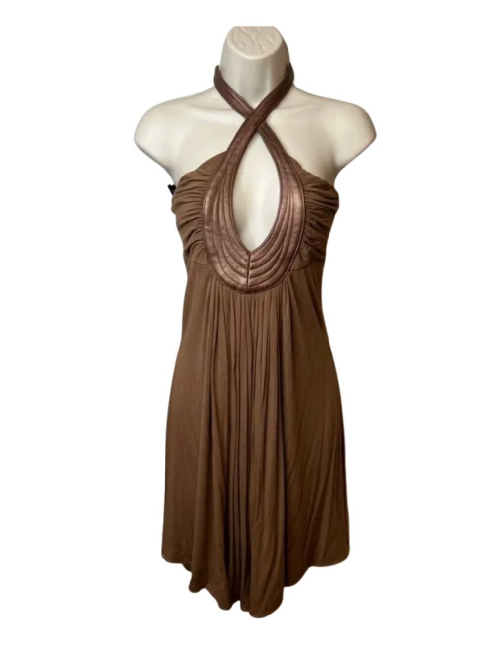 Sky Brand Vintage Faux Leather Mini Halter Dress (S)